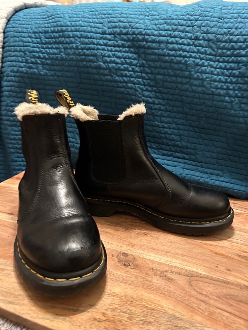 Dr. Martens Black Leather Leonore Chelsea Boots with Shearling Collar